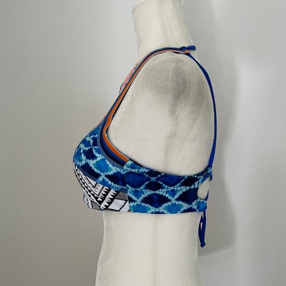Maaji Reversible High Neck Bikini Top Blue Multicolor Geometric Coral Print XL - Picture 2 of 10